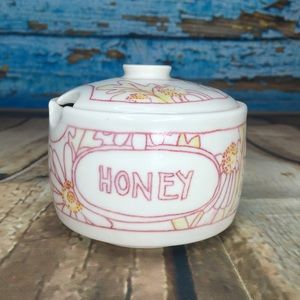 Handmade Ceramic Honey Pot with Flowers Echinacea Daisies Mad 2014 Bellingham WA